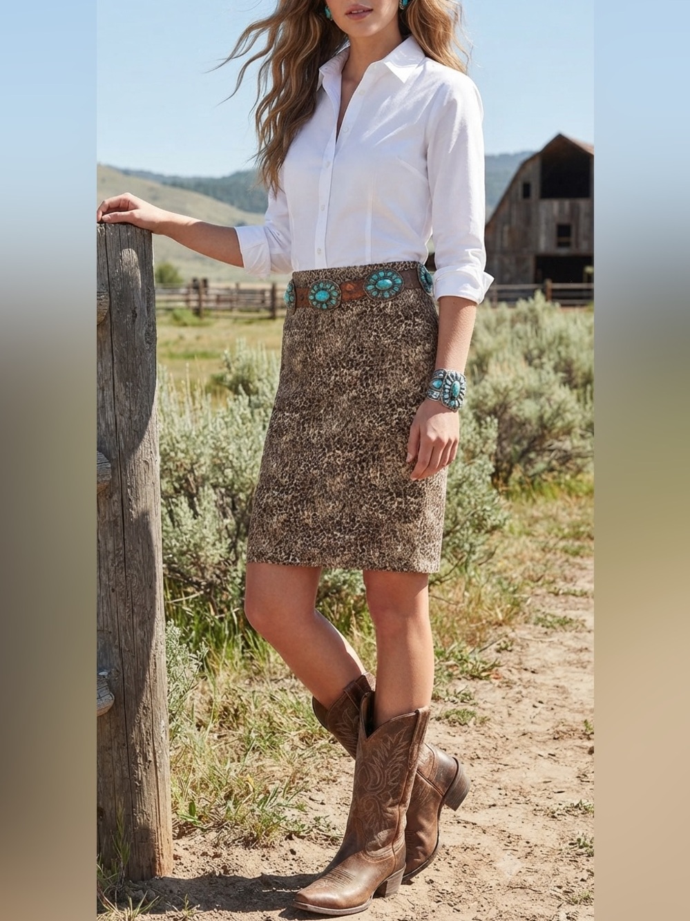 $109 Talbots velour leopard fuzzy pencil skirt 4 western rodeo wear